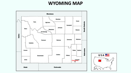 Wyoming Map. Political map of Wyoming with boundaries in white color.