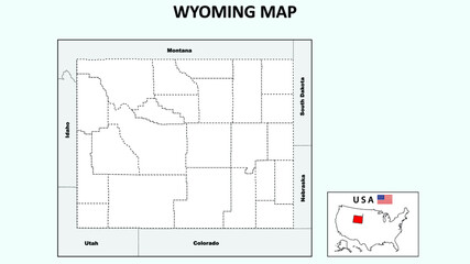 Wyoming Map. Political map of Wyoming with boundaries in Outline.