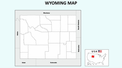 Wyoming Map. Political map of Wyoming with boundaries in Outline.