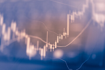 Candlestick chart in financial stock market on digital number background. Forex trading graphic design and Stock market trading trend as concept.