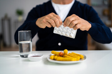 Pharmacy Pill Against Heartburn. Food Choice