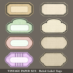 Set of blank, vintage, ruled paper labels
