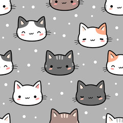 seamless pattern with kitty cat head cartoon doodle vector illustration