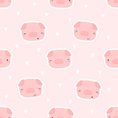 seamless pattern with pig head cartoon doodle vector illustration