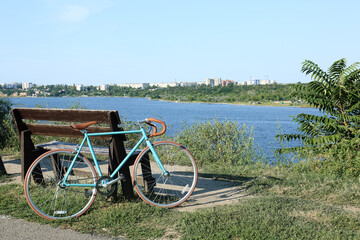 Sporty stylish bicycle near river