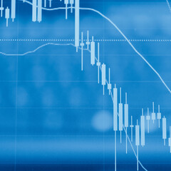 Candlestick chart in financial stock market on digital number background. Forex trading graphic design and Stock market trading trend as concept.	
