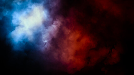Fog and mist effect on isolated black background. Blue smoke texture.