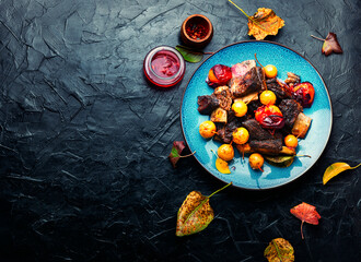 Beef ribs baked in plums,space for text