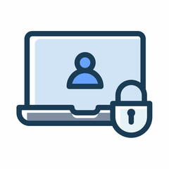 laptop security user data protection single isolated icon with dash or dashed line style