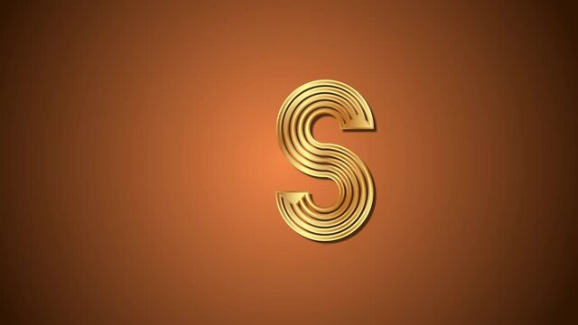 video intro with animation of the golden symbol in the form of the letter s with light reflections for decorating video content, transitions in video content and for decorating logos