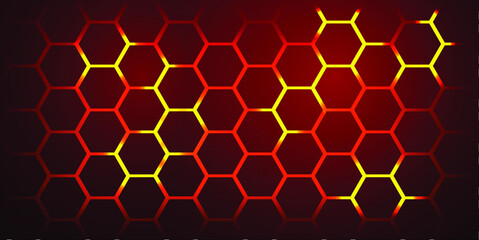 Honeycomb fire seamless pattern. Abstract red hexagonal background