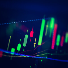 Fundamental and technical analysis for professional technical trading as concept. Digital graph of financial instruments with some indicators including of MACD. EMA and the volume analysis.	
