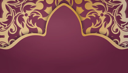 Baner of burgundy color with luxurious gold ornaments for design under your logo or text