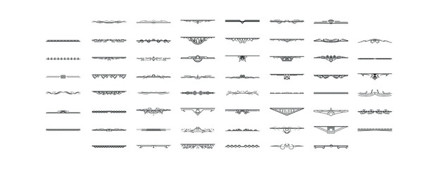 Set Black Simple Line Collection Doodle Border Elements Vector Design Style Sketch Isolated Illustration For Banner