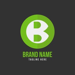 B letter conceptual logotype iconic icon vector illustration. White text on green circle shape vector logo design.
