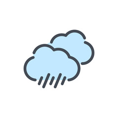 Two clouds with rain color line icon. Weather and Climate vector outline colorful sign.