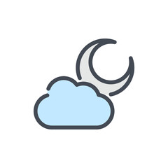 Moon crescent with cloud color line icon. Weather and Climate vector outline colorful sign.