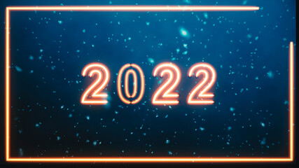 New year 2022 banner with numbers, abstract neon background and texture in a frame