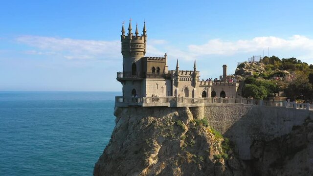 Swallow's Next gothic castle. A popular historical landmark in Crimea among the mountains, cliffs and sea