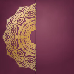 Brochure template burgundy with mandala gold pattern for your brand.