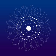 White Sunflower in minimal vector line design, with blue gradient background