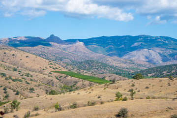 Fototapeta na wymiar Views on the road from Sudak to Alushta. Mountain landscapes of Crimea
