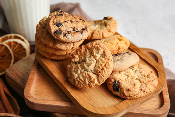 Wooden boards with tasty homemade cookies on table
