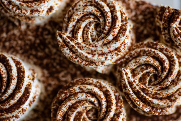 Fototapeta premium Cake with whipped cream and chocolate chips background