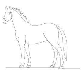 horse one line drawing on white background, vector
