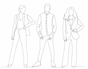 people drawing one line on white background, vector