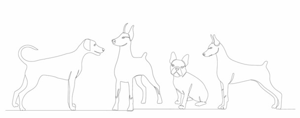 one line drawing dogs on white background, vector