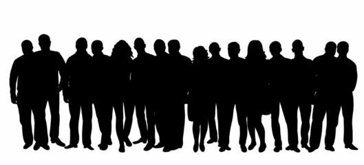 crowd of people black silhouette on white background, vector