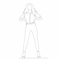 girl drawing by one line on a white background, vector