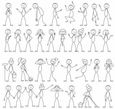stick figure, people set on white background, vector, isolated