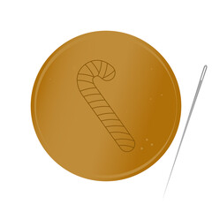 The South Korean Honeycomb toffee, i.e. Dalgona candy in Squid game A candy circle with a christmas candy cane in the middle Vector illustration includes gradients Can be used as a sign, symbol, icon 