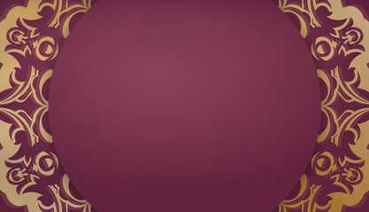 Burgundy background with abstract gold ornament for design under the text