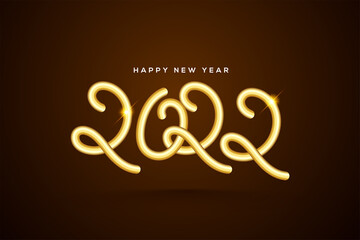 Happy New Year 2022 text typography design in golden style, vector illustration