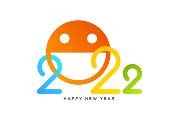 Obraz premium Happy New Year 2022 text typography design in colorful style with smiley emoji, vector illustration