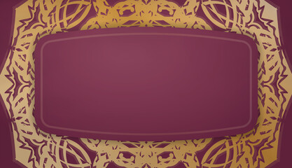 Burgundy background with abstract gold ornaments and space for text