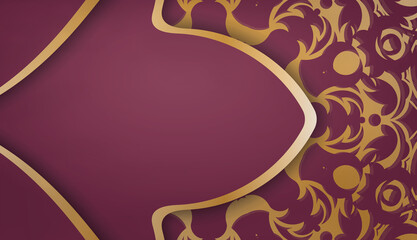 Burgundy background with abstract gold ornaments and space for text