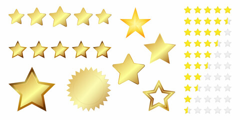 Business set of gold stars. Suitable for use as icons, design elements and ratings. 3 D. Vector illustration.