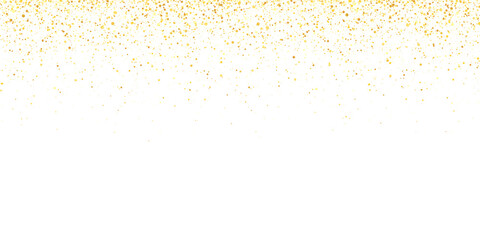 Wide gold glitter holiday confetti on white background. Vector