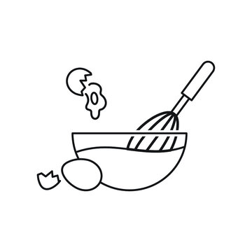Bowl egg whisk icon. Simple line, outline cooking icons