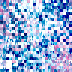 Optical low poly pixel grid dye blur texture background. Seamless washed out geometric ombre effect. 80s style retro square shape pattern. High resolution funky beach wear fashion textile tile.