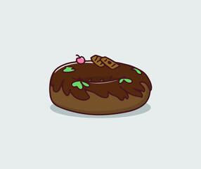 Tire-shaped melted chocolate cakehand drawing illustration