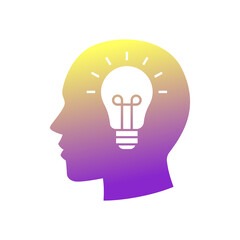 lightbulb in human head icon, Head bulb creative idea, Thinking, Intelligence and innovation concept, Isolated on white background, Vector illustration