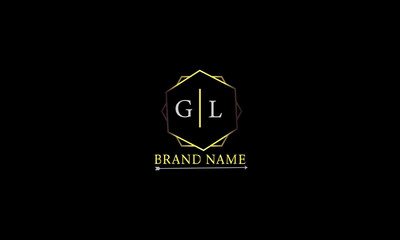 GL is unique luxury logo with a attractive golden color and black background.