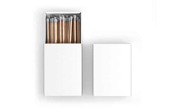 Open Matchboxes and matches isolated on a white background. 3d rendering. 