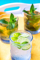 Peppermint tea with sprigs of fresh peppermint and mojito