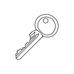 House key outline. Sketch of an object that opens a door lock, safe. Hand drawn thin line art vector illustration. Isolated simple element.